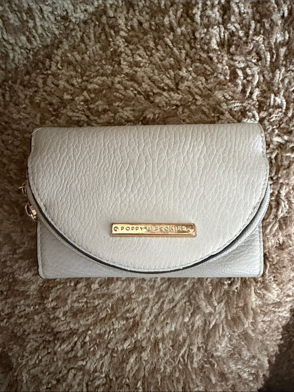 Poppy & Peonies Cream Pebbled Leather Compact Wallet with Gold Accent